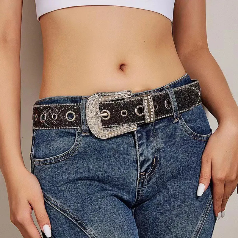 Fashion Rivet Rhinestone Belts PU Leather Bling Crystal Adjustable Belt Y2k Glitter Belts Jeans Pants Dress Belt For Women Girls 250711