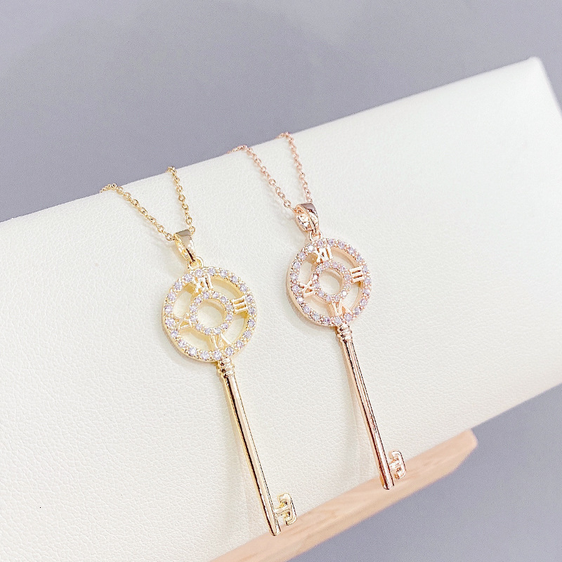 Luxury Jewelry Designer Jewelry Cross-border Source Key Necklace For Women New Style Personalized Micro-inlaid Zircon Lock Head Clavicle Chain Fashion