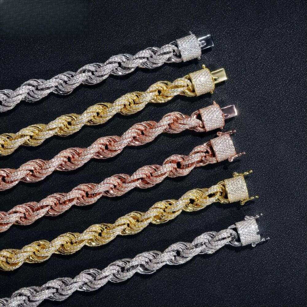 Big Size Chain Sier Jewelry 10mm Vvs Moissanite Rope Bracelet Necklace for Men and Women