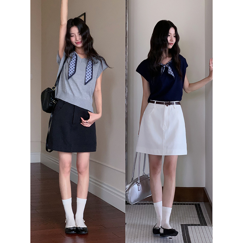 New Women's Top Pure Desire Style Bow Short Sleeve T-shirt Women's Summer New French Waist Reduction Short Top New Designer T-shirt