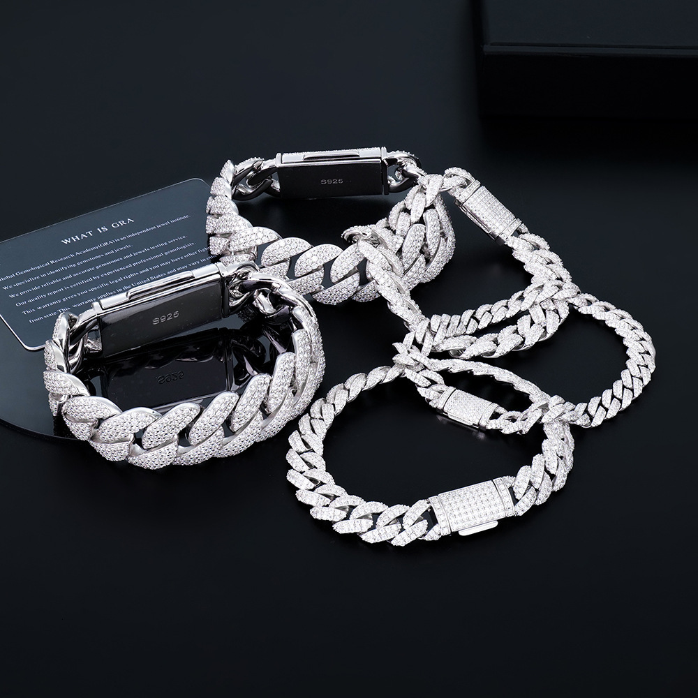 Luxury Jewelry Designer Jewelry 8mm Arc Cross-border European And American Chain Men's Hip-hop Rap Moissanite Bracelet Jewelry Light Luxury High-
