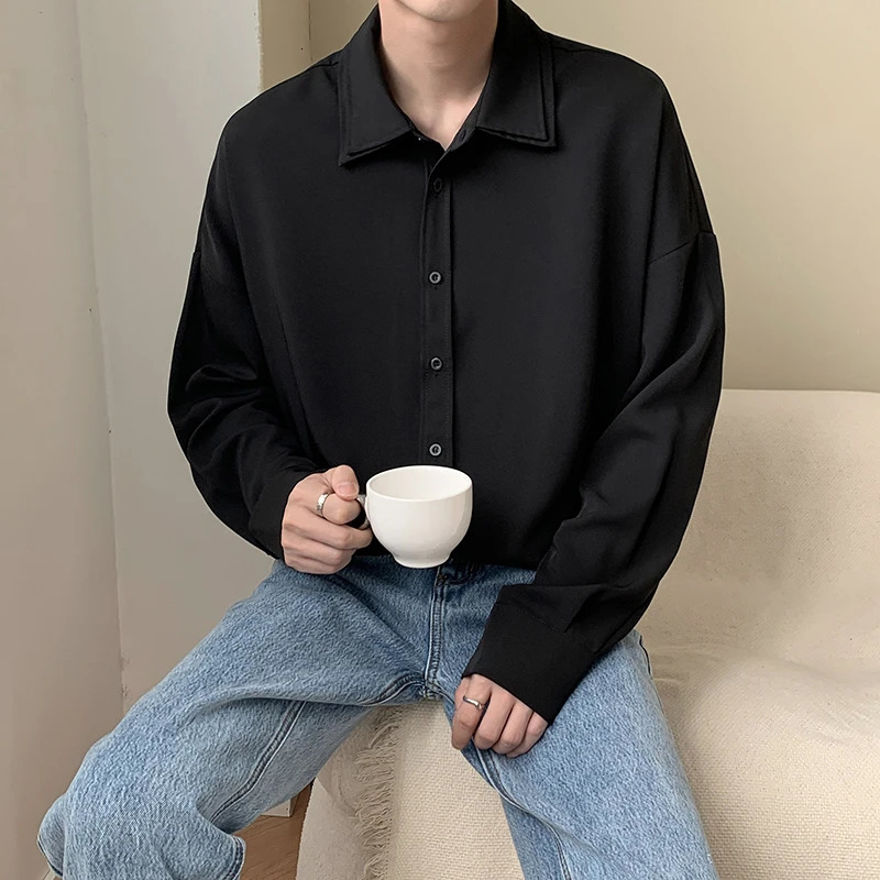 Long sleeve shirt men Double Collar Ice Silk Shirt Men Vintage Wine Red Shirts Men Korean Comfortable Blouse Casual Loose Shirt 250707