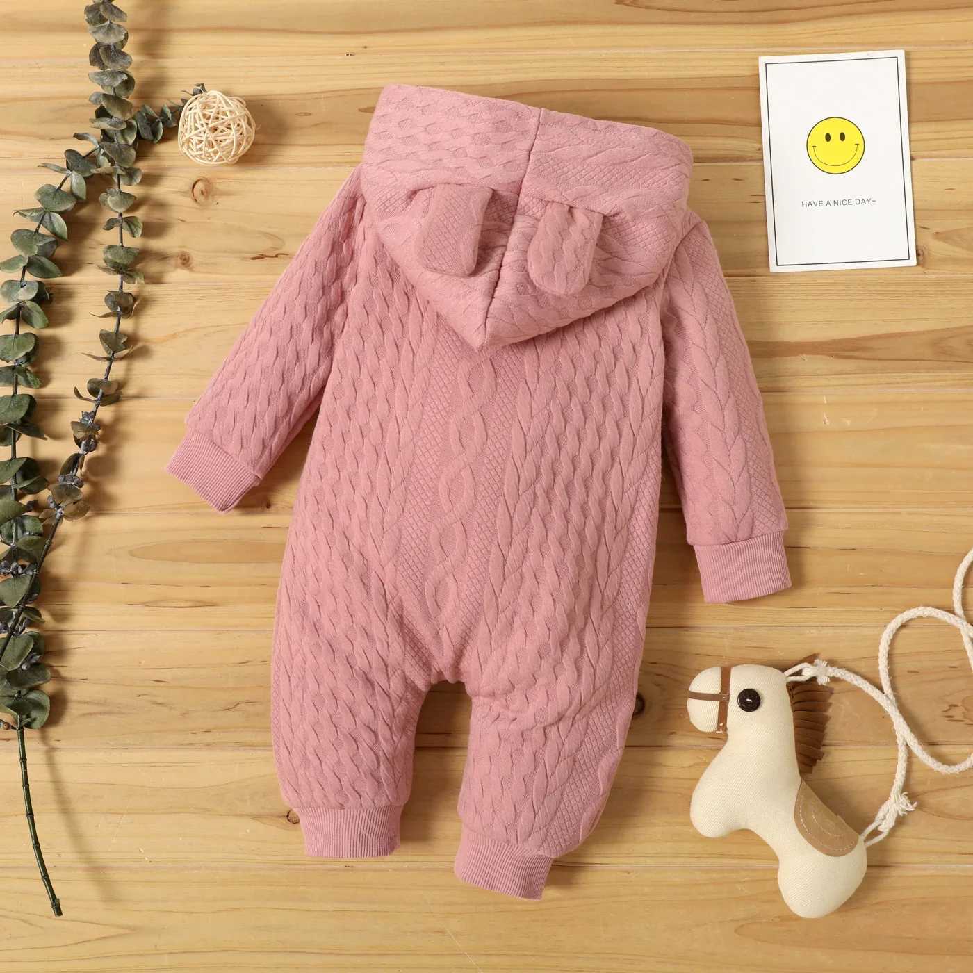0-18 Month Newborn Baby Romper Boys Girls Cute Ears Solid Hooded Long Sleeve Baby Bodysuit Clothes Infant Autumn Winter Costumes Z250712