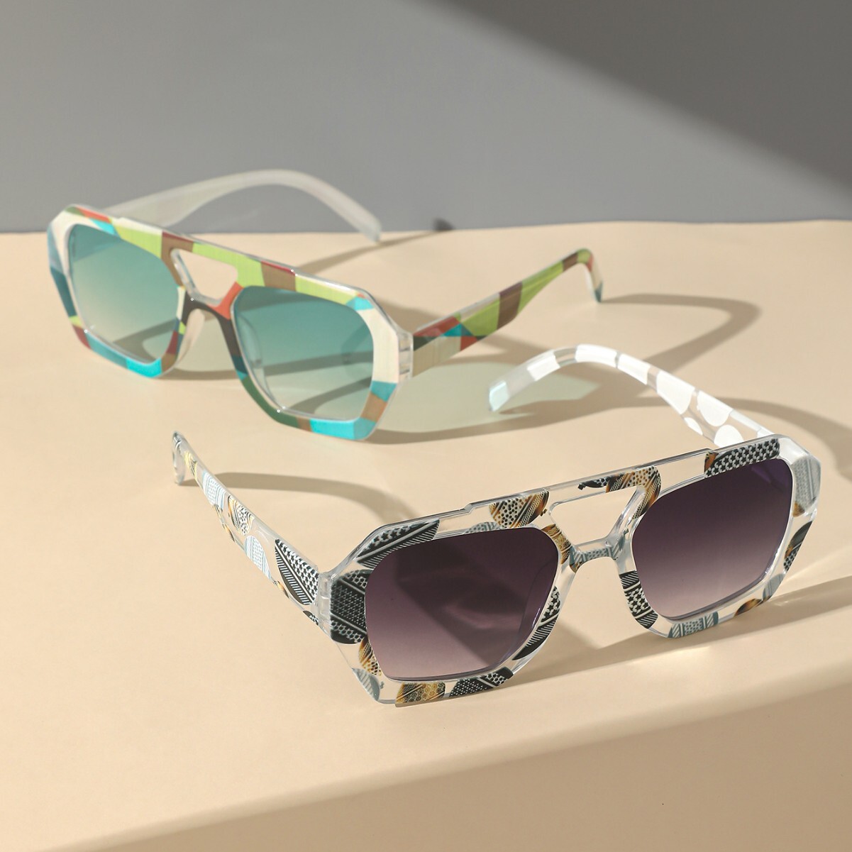 Designer Luxury Glasses, Retro Double-bridge Fashion Flag Sunglasses, Outdoor Street Style Sun Protection Driving Trendy Women's Cross-border Sun