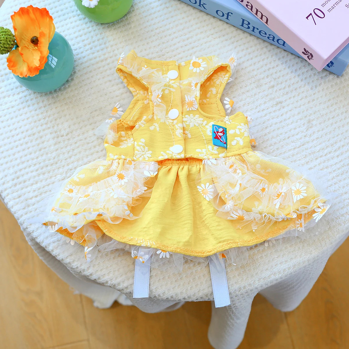 Summer Daisy Suspender Dress Pet Clothing Dog Cat Anti-Hair Loss Summer Yellow Princess Dress 250708