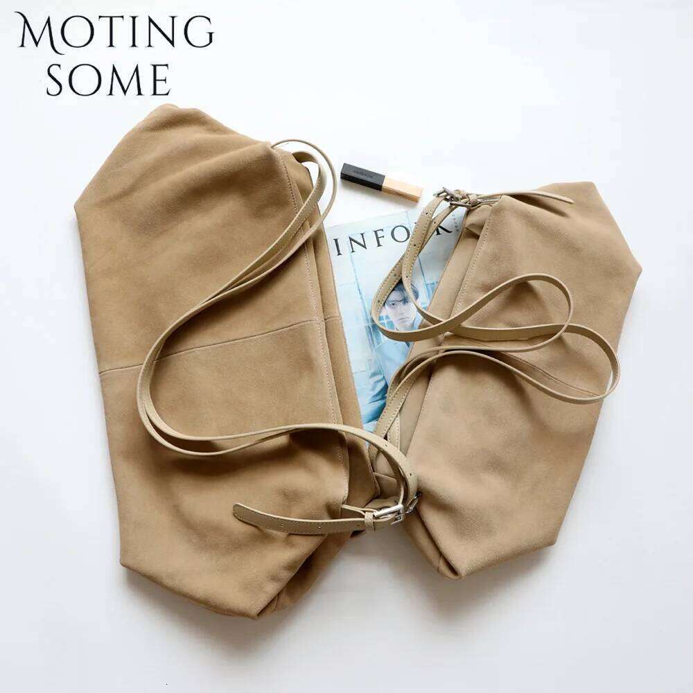Motingsome Autumn Suede Leather Bags Woman Boston Designer Matte Cowhide Tote Bag Oversized Shoulder Pillow Purses