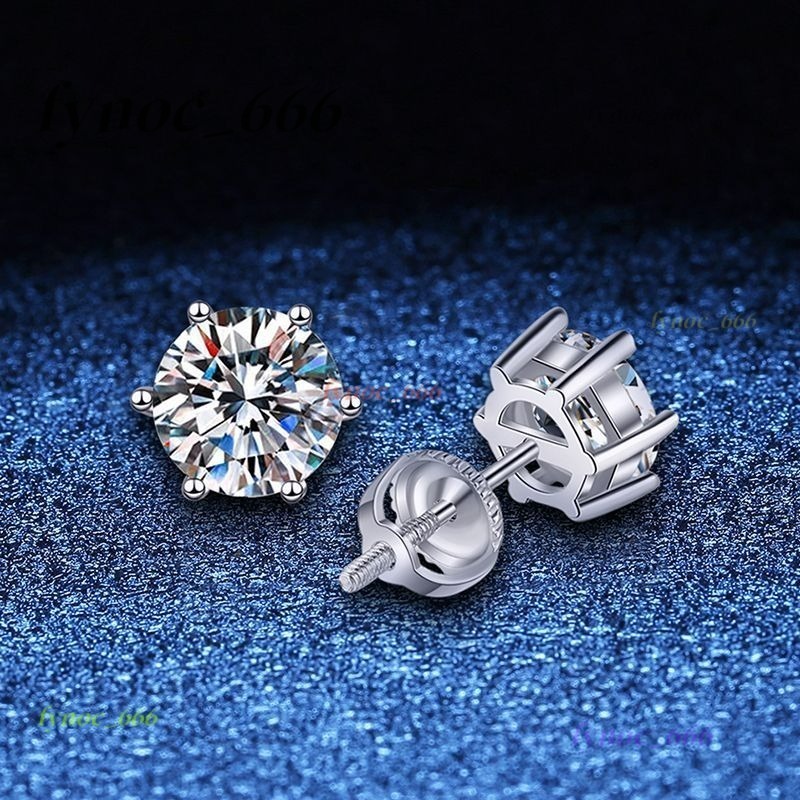 Wholesale 6 Claws Moissanite Earrings Screw Back 925 Sterling Silver Stud Earring Men Moissanite Earrings
