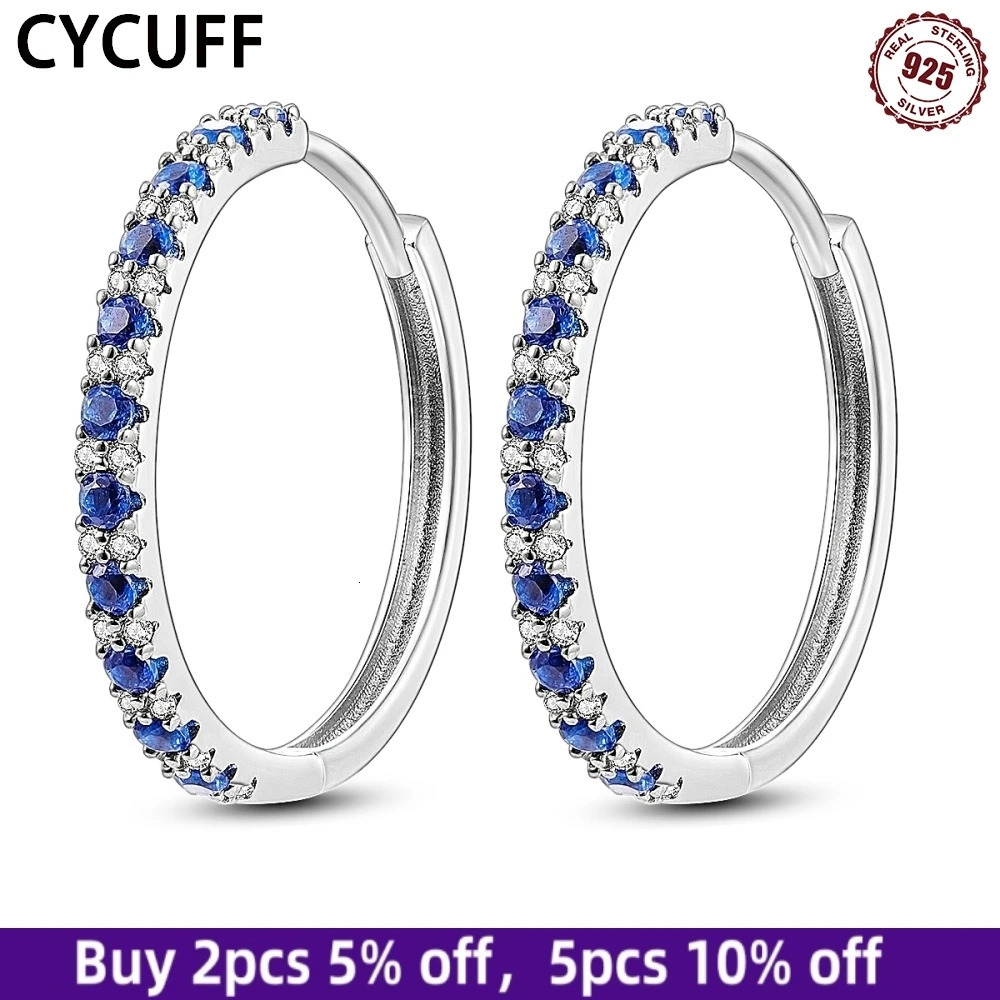 CYCUFF 925 Sterling Silver Aquamarine Big Round Hoop Earring Zircon Trend 2025 Woman Girls Wedding Party Fashion Womens Earring 250708