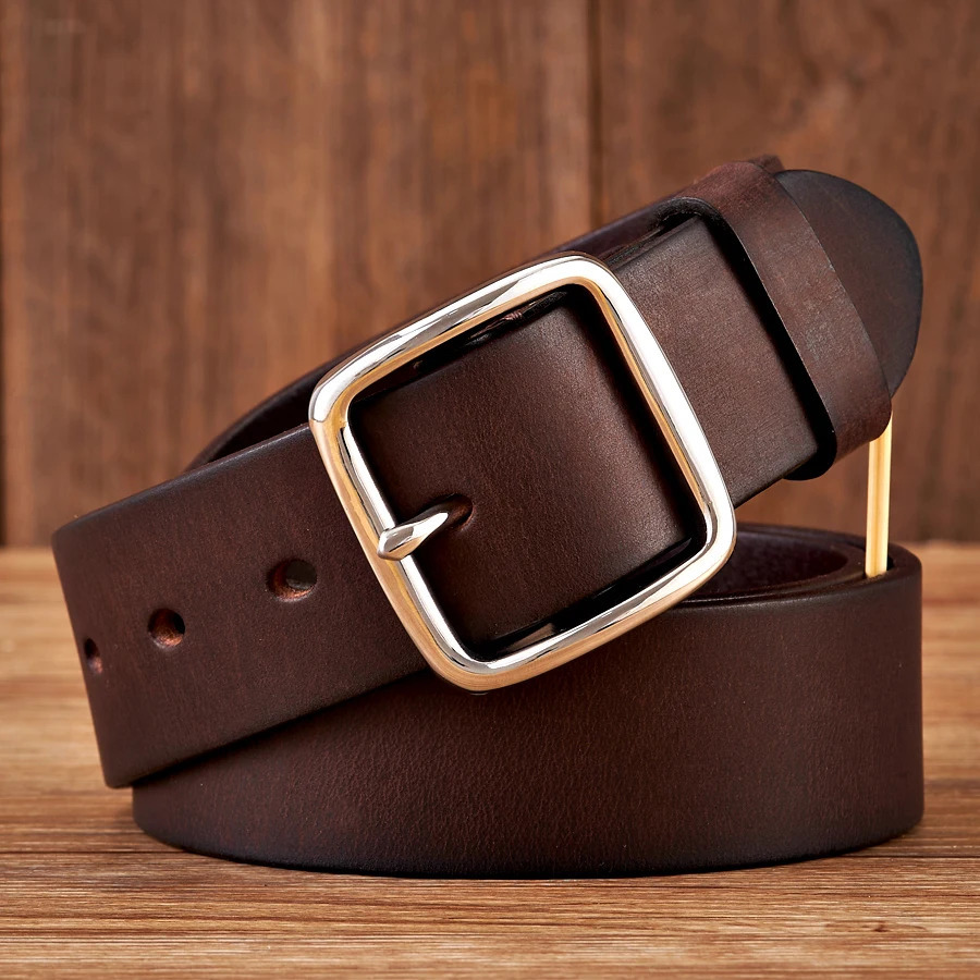 3.8CM Anti Allergy Stainless Steel Buckle Belt Vintage Cowskin Genuine Leather Mans Belt Male Cowhide Retro Jeans Soft Belt 250711