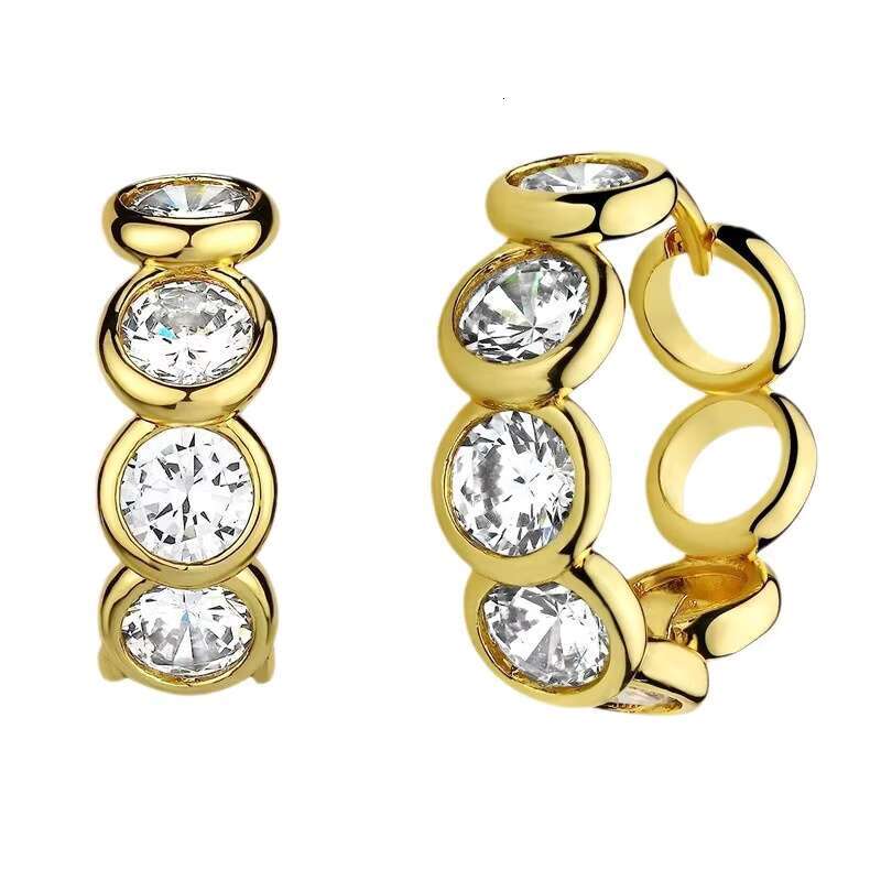 Fashion Round Imitated Diamond Cubic Zirconia Gold Plated Earrings for Wedding CZ Hoop Earrings for Women