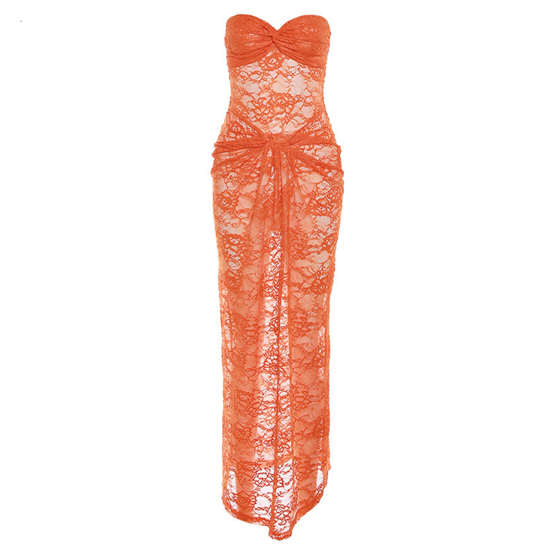 2025 Summer New Women's Skirt Fashion New Women's Fashion Sexy Strapless Lace Transparent Slim Tight Dress Summer New Women's Luxury De