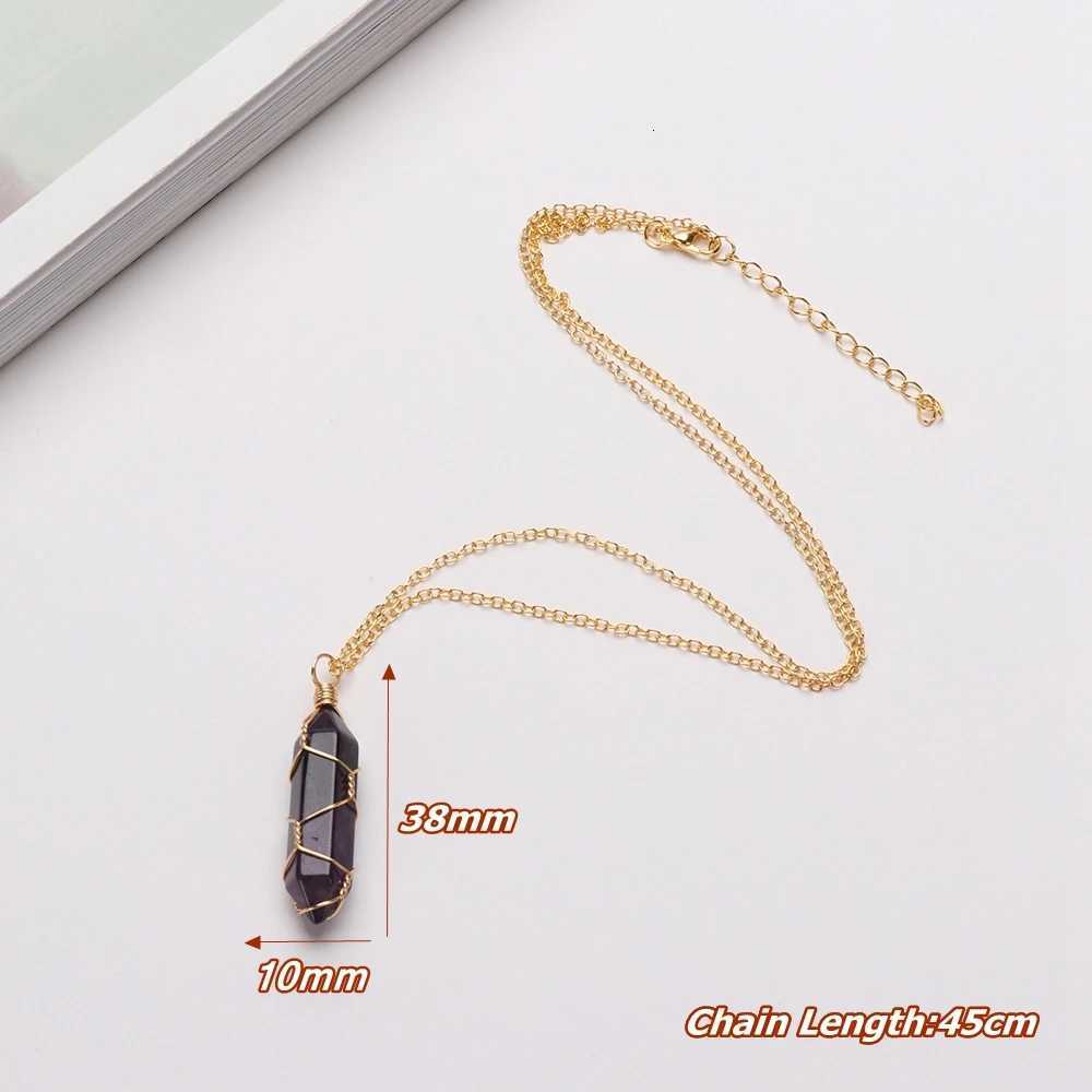 Hexagonal Natural Stone Pendant Necklace for Wen Men Wire Wrap Bt Crystal Necklace Amethyst Quartz Fashion Jewelry W250712