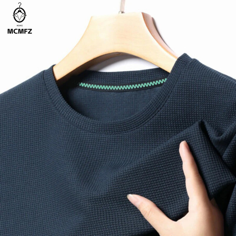 Summer Waffle Round Neck Short Sleeved Tshirt for Mens Top 250707