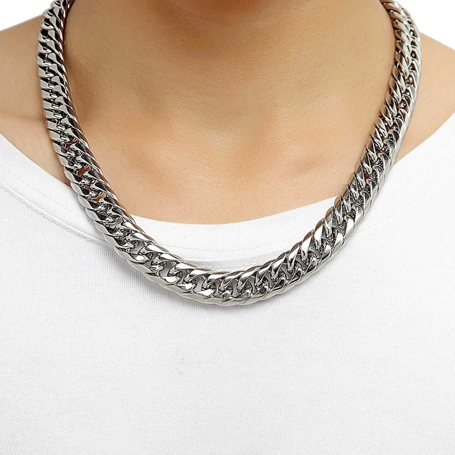 HNSP Stainss Steel Cuban Link Chain Necklace For Men Jewelry 8MM-14MM Width Ma Neck Accories W250712