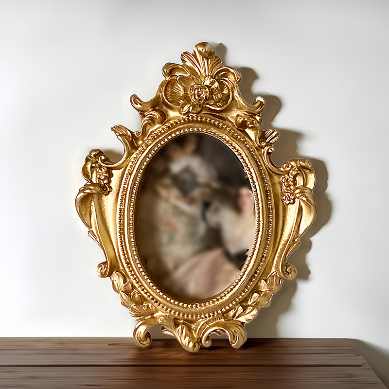 Antique European Photo Gold Color Carved Embossed Resin Picture Frame Holder Wall Hanging Home Decoration Ornament Crafts H260306