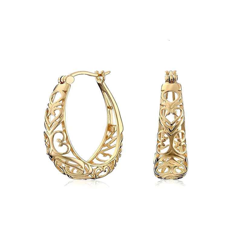 New Retro Refine Hollow Vintage Carved Big Noble Earrings Lady Girls Gold Hoop Earrings Women
