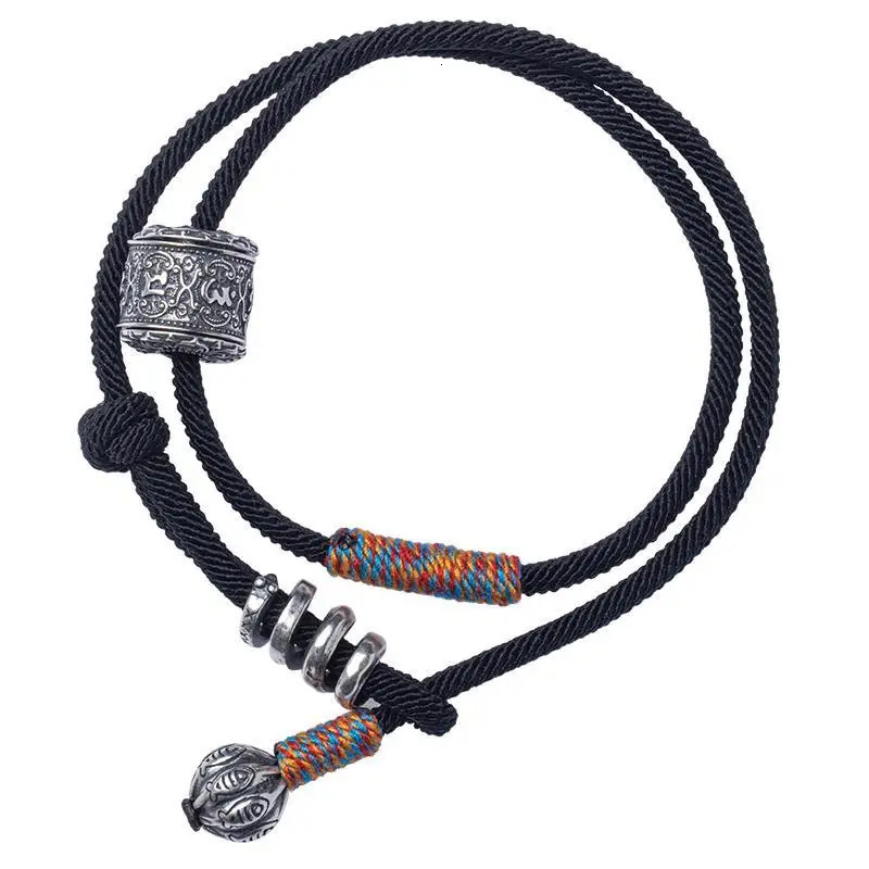 Tibetan Hand-woven HandRope Ethnic Style S925 Sterling Silver Six-character Mantra Lucky Bracelet for Men and Women Hand Jewelry 250712