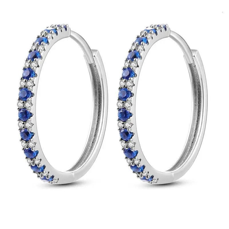 CYCUFF 925 Sterling Silver Aquamarine Big Round Hoop Earring Zircon Trend 2025 Woman Girls Wedding Party Fashion Womens Earring 250708