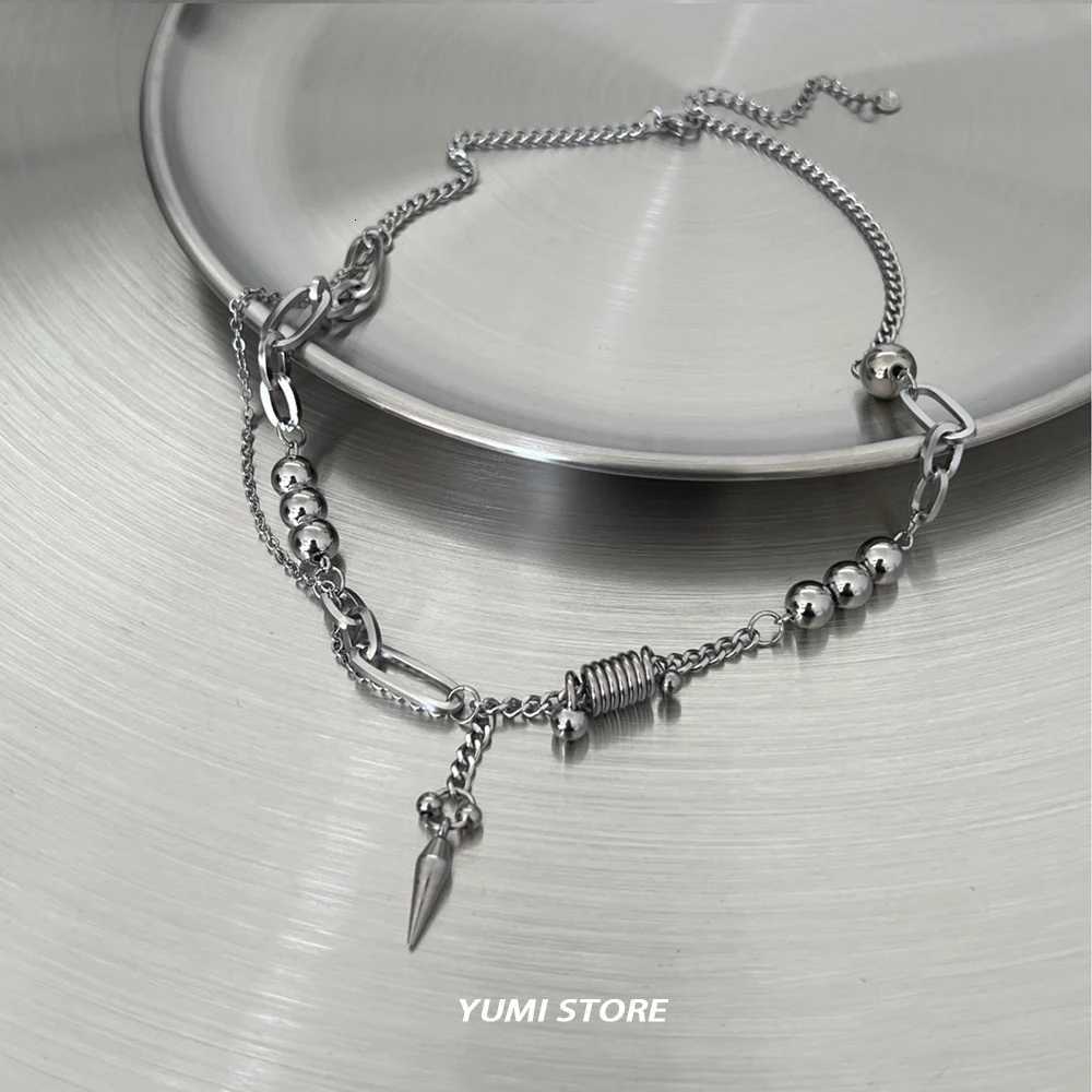 Hip-Hop Rivet Pendant Necklace For Men Women Punk Titanium Steel Splicing Clavic Sweater Chain Unisex Jewelry Kpop Accessories W250712