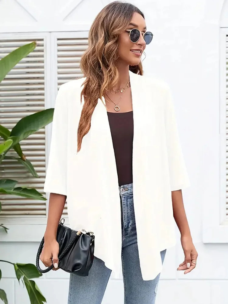 Plus Size Womens Lightweight Open Front Cardigan - Casual 3/4 Sleeve Soft Drape Versatile Fashion Open Front 250710