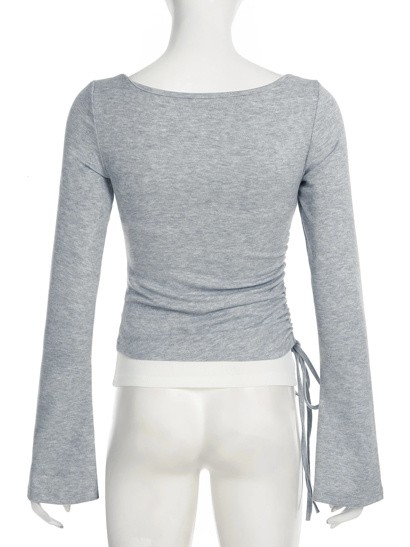 IAMSURE Casual Slim Bandage T Shirt 2 Piece Sweet Square Collar Long Sleeve Tees Women Autumn Spring Fashion Streetwear 250707