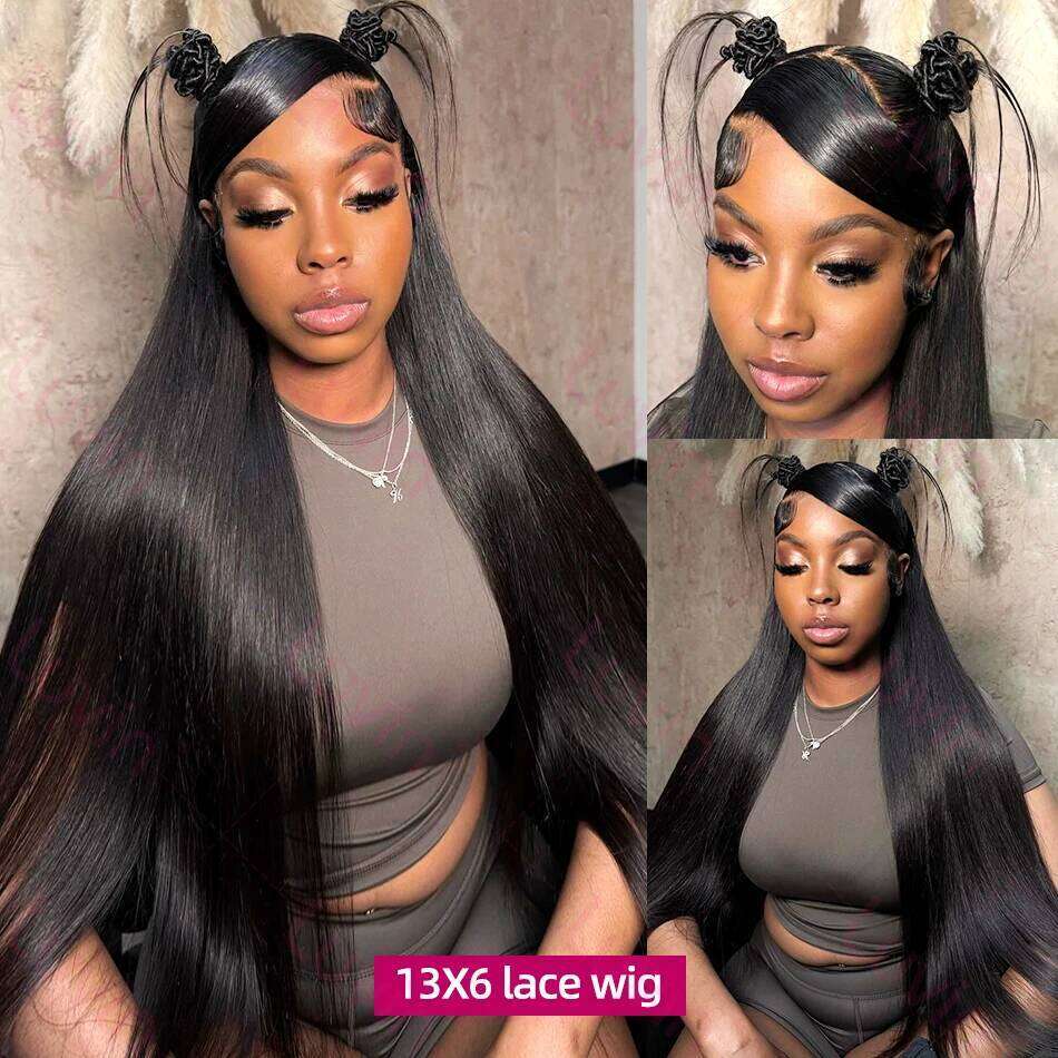 200Density Front 5x5 Glueless Wigs Human Hair Brazilian Bone Straight 13x4 13x6 HD Lace Frontal Wig For Women