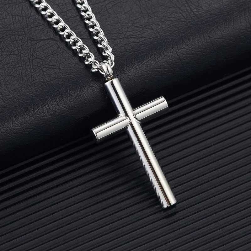 XUNYUE Stainless Steel Smooth Cross Pendant Necklace for Men Simple Geometric Religious Style Titanium Steel Personality Pendant W250712
