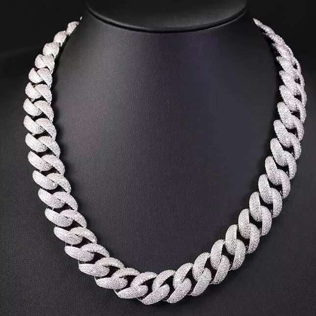 HighEnd Custom Cuban Link Chain for Men Featuring VVS Moissanite 925 Silver with 18K White Gold Finish and Trendy Flower Pattern