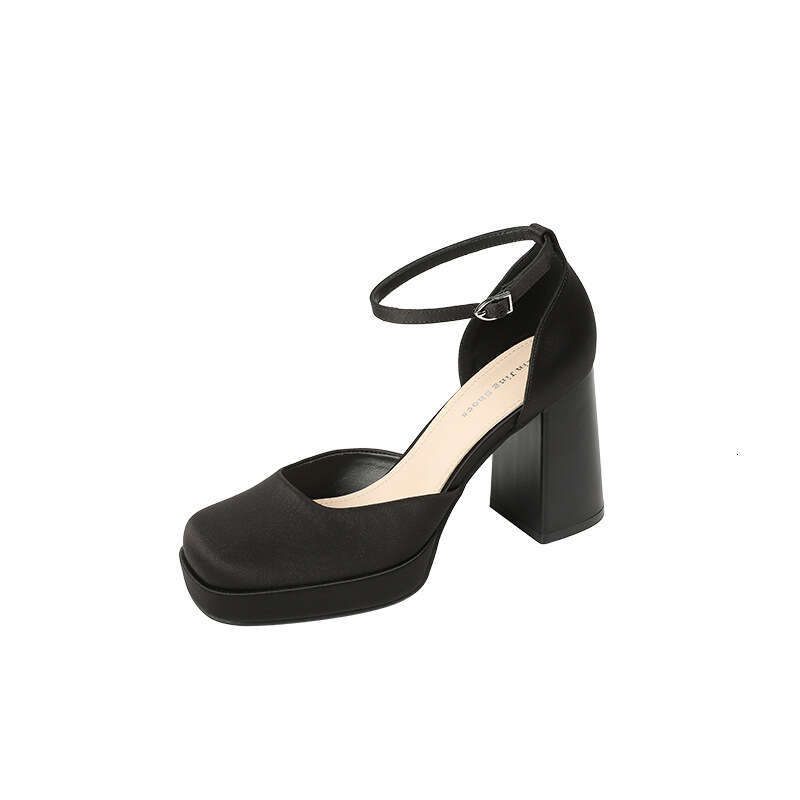 3359-1 Elegant Goddess Style Waterproof Platform Square Toe Hollow High Heels Women New Fashion One Strap Chunky Heel Single Shoes