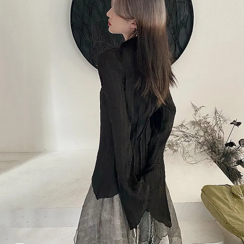 Karrcat Gothic Black Shirts Irregular Yamamoto Style Flare Sleeve Blouse Dark Aesthetic Grunge Clothes Harajuku Mall Goth Tops 250708