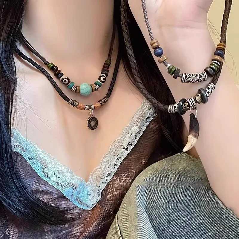 Fashion Necklace for Men and Women Vintage Wolf Tooth Pendant ather Beaded Weaved Prayer Necklace Fashion Jewelry Necklaces W250712