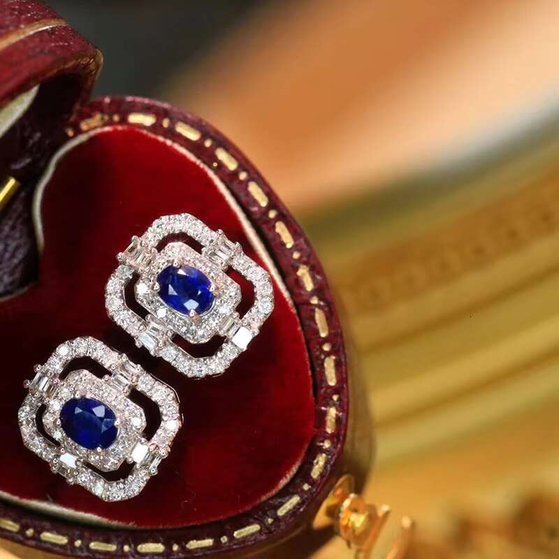 Trendy Geometric Shaped Silver Plated Earrings Wedding Hollow Design Blue Crystal Cubic Zirconia Stud Earrings for Women