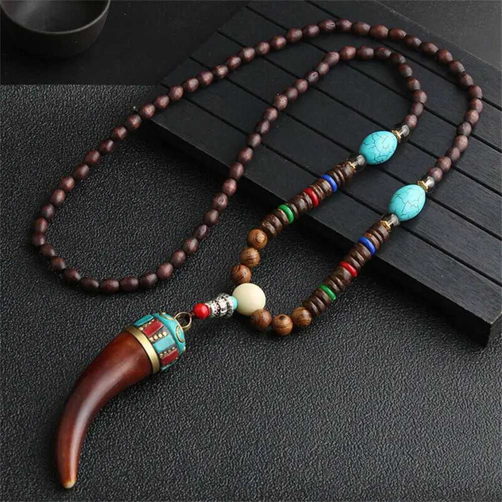 Unisex Handmade Nepal Buddhist Mala Wood Beads Pendant Necklace Boho Style Ethnic Long Pendant Mens Lucky Jewelry W250712
