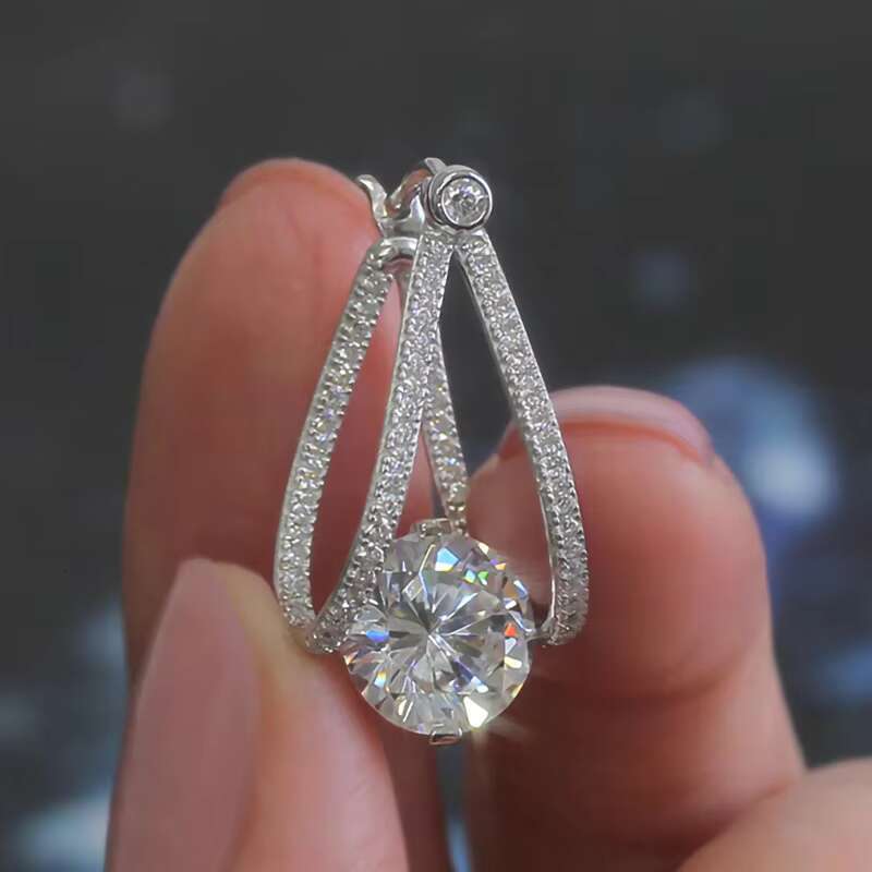 Exquisite Sparkling Round Crystal Cubic Zirconia Earrings Engagement Party Luxury Silver Plated Hoop Earrings Women