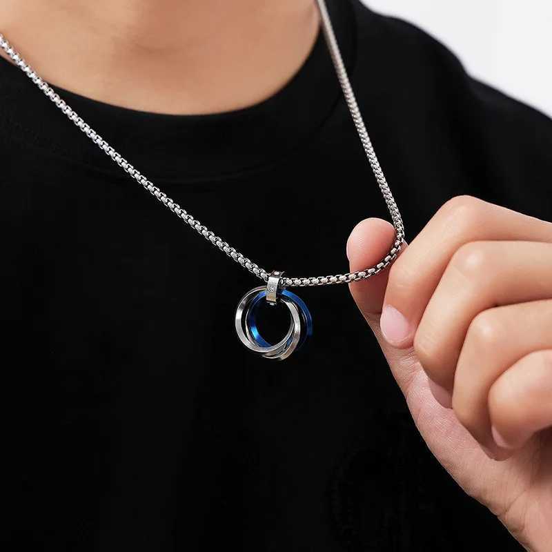 Stylish Three Ring Necklace for Men Boys Interlocking Titanium Steel Necklace Gift for Husband Father Son BBF W250712