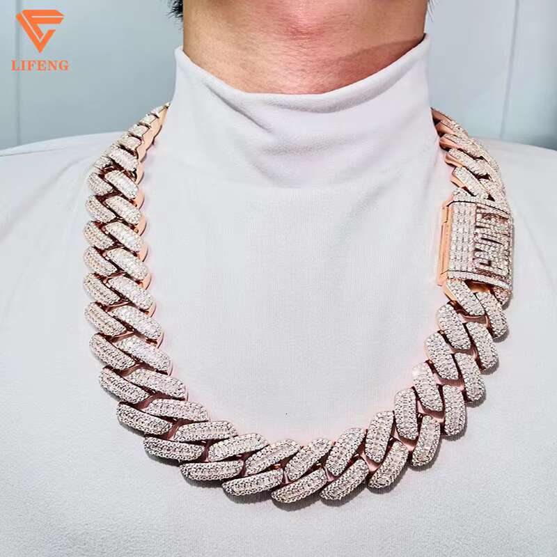 Moissanite Miami baguette Rose Gold Cuban Link Chain 925 Sterling Silver Custom Moissanite Cuban Link Chains Necklace Men
