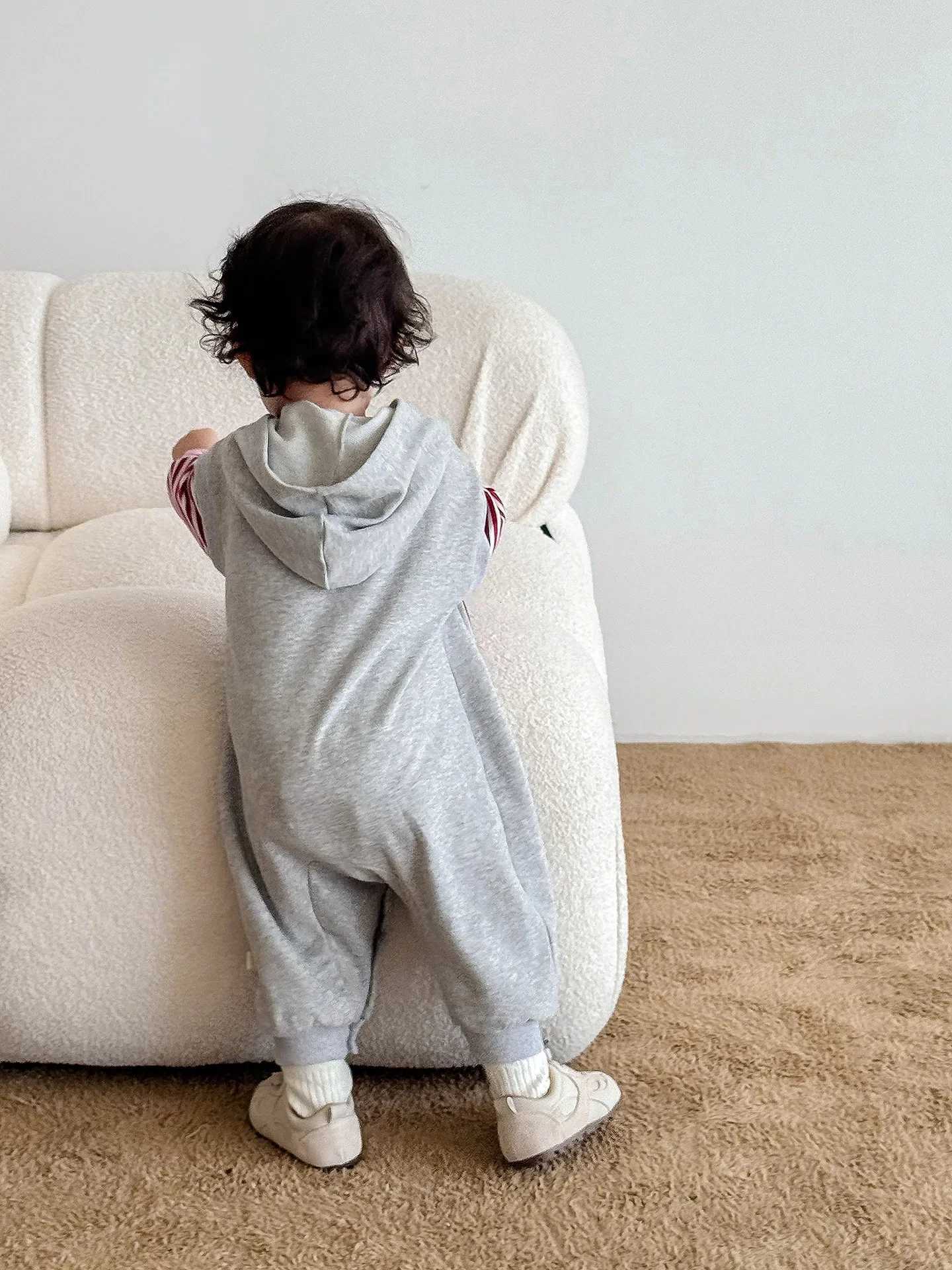 0-2Y Baby Hooded Retro Woodland Romper Fake Two-Piece Striped Mushroom Applique High Cotton Soft Autumn Toddler Jumpsuit Z250712