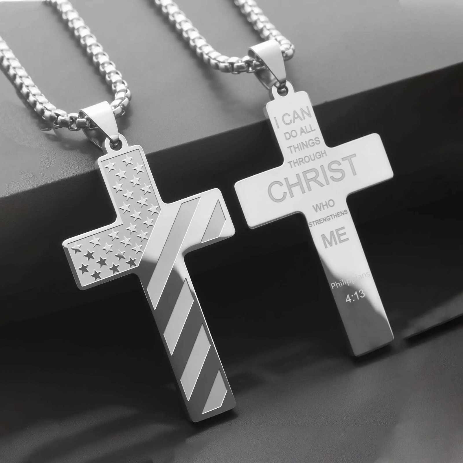 Collier Hme Ma Stainless Steel Necklace USA Flag Cross Necklaces for Men Collar Hbre Bib Verse Necklace Mens Jewelry W250712