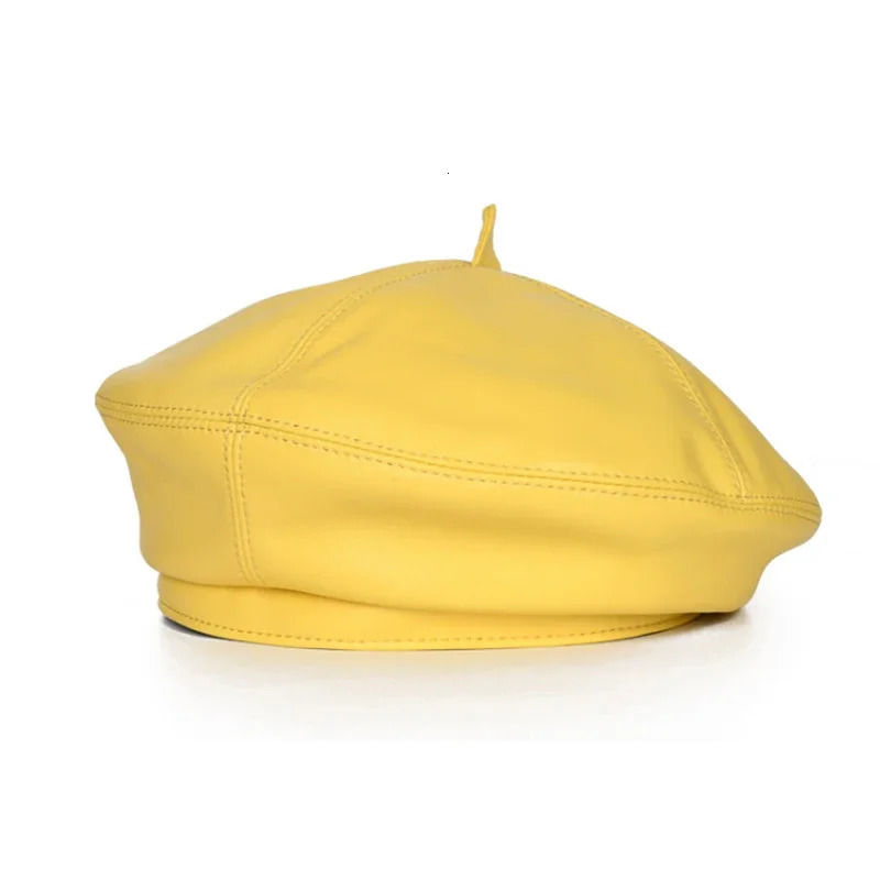 Spring/Winter 100% Real Leather Beret Hat Women Fashion European Pumpkin Painter Caps Female Rainbow Color Purple/Blue Thin Boin 250712