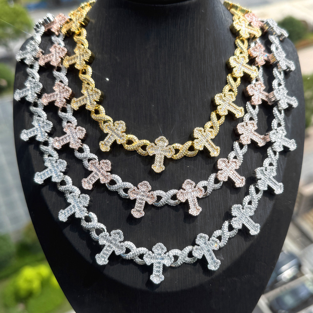 Luxury Jewelry Designer Jewelry European And American Cross-border Hip-hop 8-shape Chain Zircon Men's Cross Necklace High-end Versatile Jewelry W
