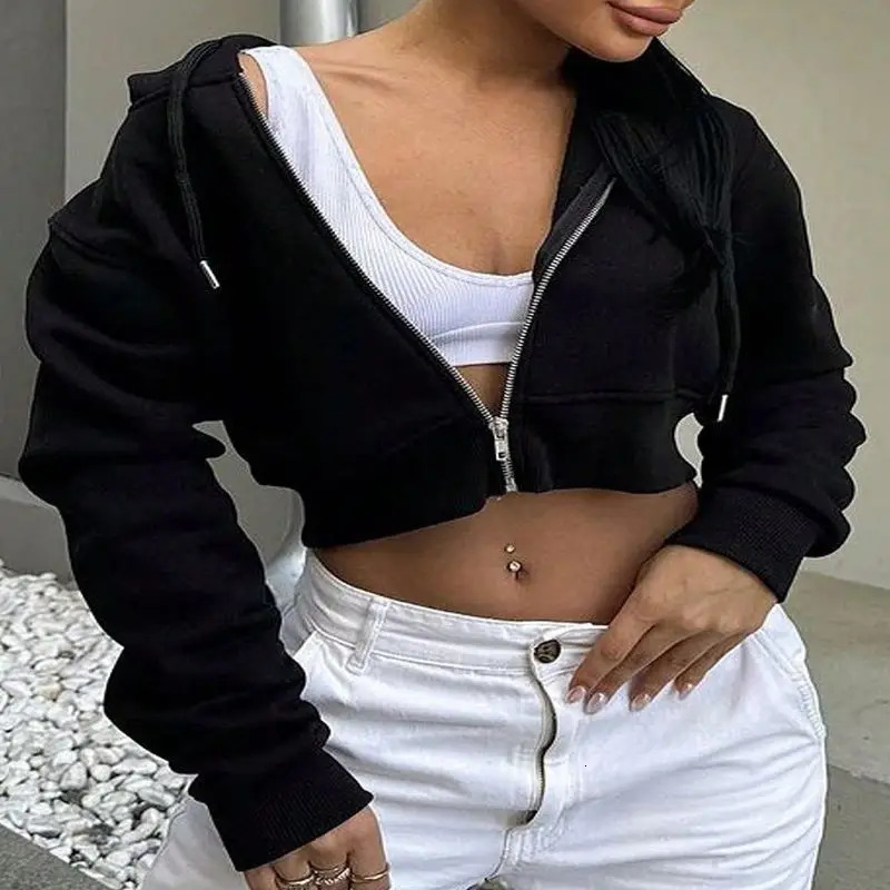 Women Casual Solid Color Short Hoodie Autumn Winter Zipper Cardigan Hooded Sweatshirt Female Korean Thickened Warm Outerwear 250707