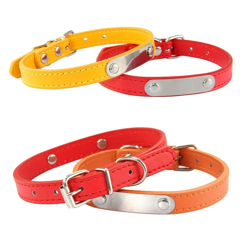 Personalized Dog Collar Name Carved ID Anti-lost Solid PU Leather Collar For Small Medium Large Dogs Puppy Cat Pet Supplies Pink 250709