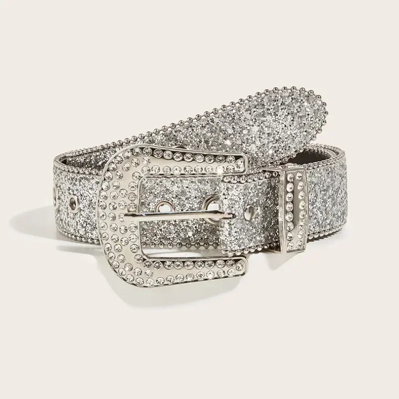 Punk Rhinestone Belt 3.8cm Y2k Bling Sequin Belts Pu Fashion Waistband Jeans Pants Decor Belt for Women Men 250711