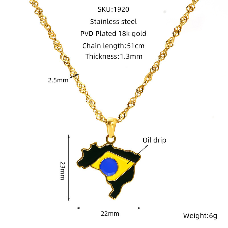 Luxury Jewelry Designer Jewelry Cross-border Personalized World Map Necklace For Women USA Nigeria Africa 18K Gold Plated Oil Drop Titanium Steel Clav