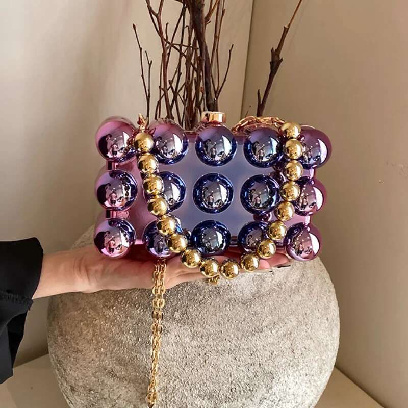 Gold Beaded Chain Banquet Purse Acrylic Cake Box Bag Women Niche Design Creative High-end Brand Elegant Shoulder Handbag