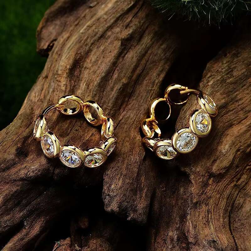 Fashion Round Imitated Diamond Cubic Zirconia Gold Plated Earrings for Wedding CZ Hoop Earrings for Women