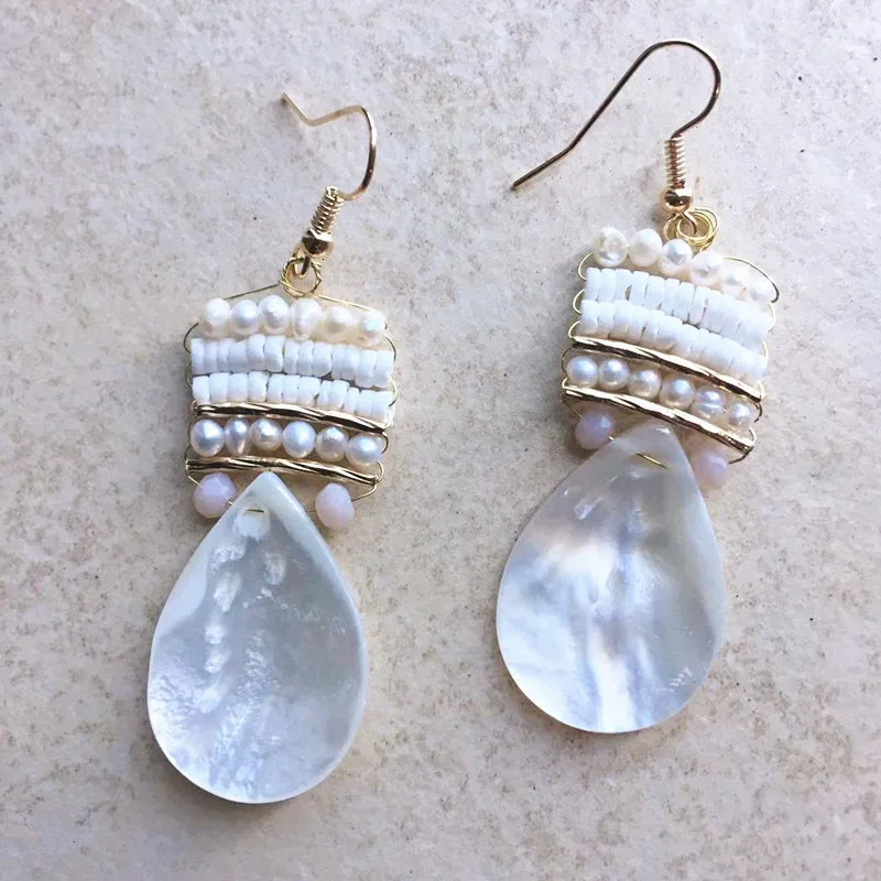 Earrings for women Jewelry Shell Drop Earrings 2mm Freshwater Pearl Ladies Fashion Jewelry Bohemian Style White Earrings 250711