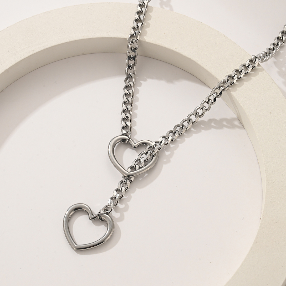 Luxury Jewelry Designer Jewelry European And American Amazon Hot-selling Lasso Heart Necklace O-ring Sliding Chain Necklace Hip-hop Punk Rock Stainles