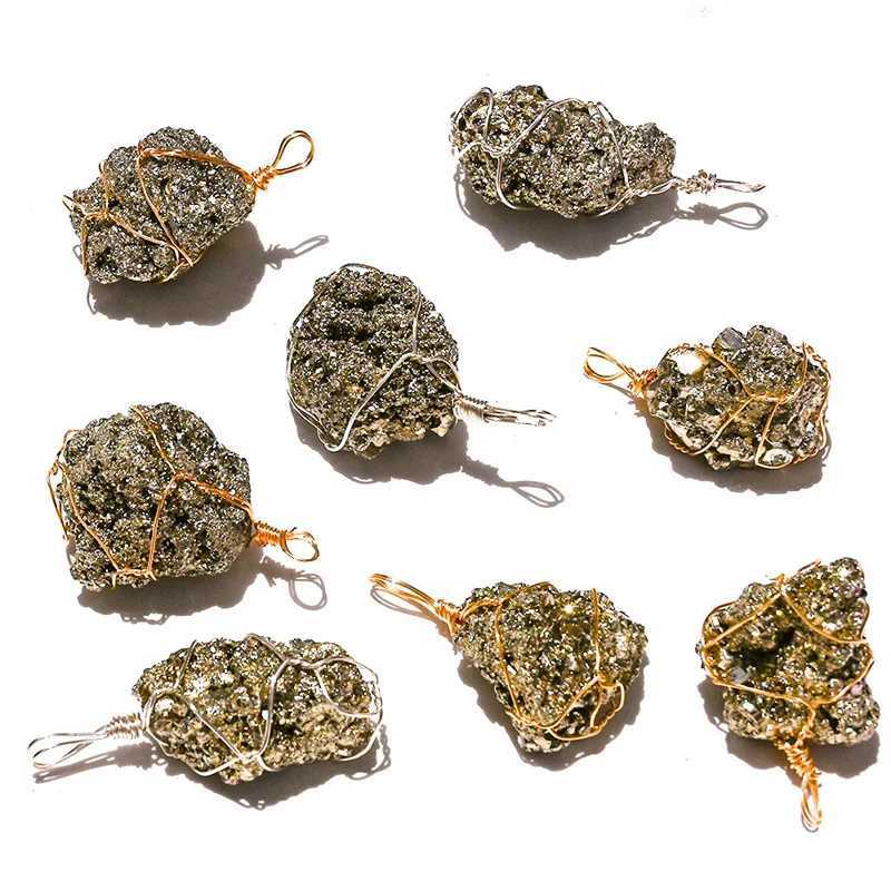 Natural Pyrite Crystal Pendant Necklace Wen Men Rease Anxiety Jewelry Reiki Energy Iron Rough Ore Mineral Specimen Necklaces W250712