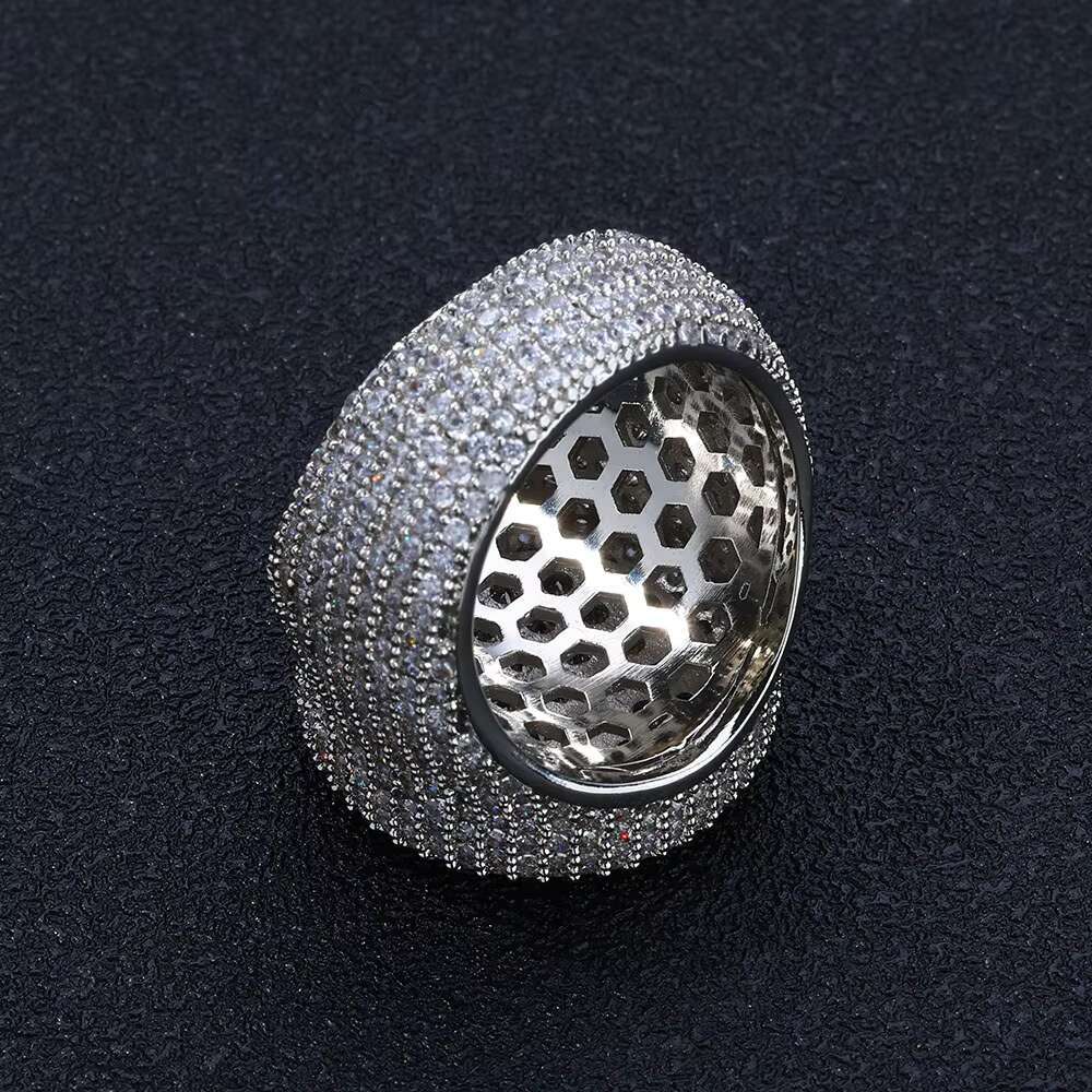 NUOYA Wholesale Iced Out Big Round Ring Luxury Full Diamond Signet Ring Hip Hop Style Bling Cubic Zirconia Jewelry Men Women